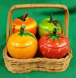 Vintage Servwell Japan Jam Jelly Condiment Set in Basket - Picture 1 of 17