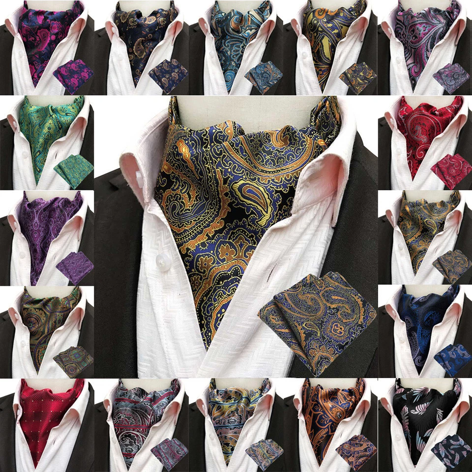 Hombres Floral Paisley Cuadros Corbata Ascot Corbata Bufanda Bolsillo Cuadrado Pañuelo Conjunto HZ351 Foto 1 de 1
