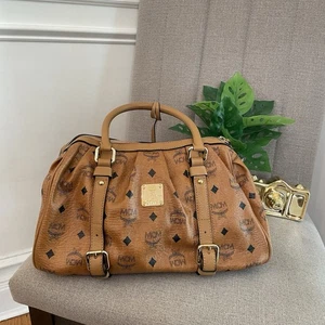 AUTHENTISCHE MCM Cognac Visetos Umhängetasche Boston Bag Schloss & Schlüssel Pre-loved Vintage - Bild 1 von 13