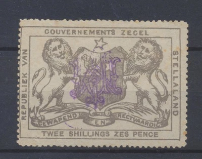 Estampillas de ingresos de Stellaland (Bechuanalandia) 1886 2/6 púrpura con JPM opt bisagras como nuevas Foto 1 de 2