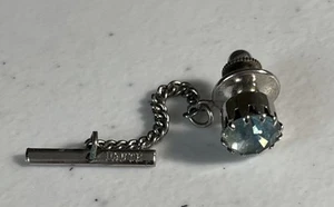 Dante Round Light Blue Gemstone Silver Color Tie Tack Vintage - Picture 1 of 5