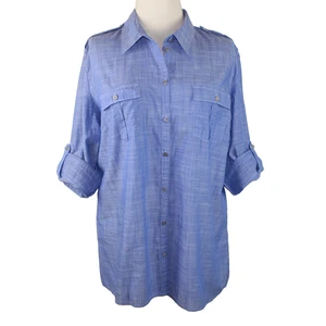 Jaclyn Smith Bluse blau Damen Größe XL 3/4-Rollriegelärmel 100 % Baumwolle Oberteil - Bild 1 von 12