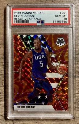 2019 PANINI MOSAIC REACTIVE ORANGE PRIZM KEVIN DURANT USA #251 PSA 10  - Image 1 of 2