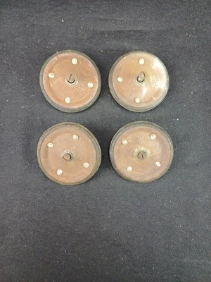 Lot x4 roue roulette jeu jouet ancien tole complet camion voiture bois vintage - Photo 1/4