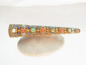 Schöne Designer China Cover Brosche 925 Silver vergoldet Emaille Koralle Türkis - Bild 1 von 12