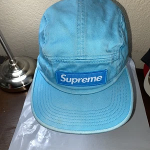 Gorra de campamento Supreme Washed Chino Twill azul denim usada - Imagen 1 de 4