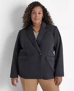 DKNY Damen Übergröße Zweireiher Kerbkragen Jacke Blazer Tiefschwarz 24W - Bild 1 von 10