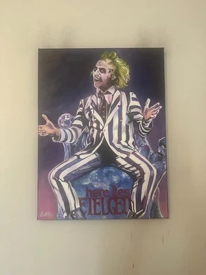 Beetlejuice Michael Keaton Movie  18" x 24" Pop Art Painting Chris Cargill - Image 1 of 4