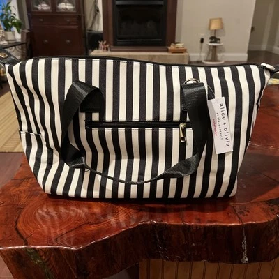 Bolso Bandolera Alice & Olivia Negro Blanco Rayas 16”x6”x11” Nuevo con Etiquetas FFF Foto 1 de 4