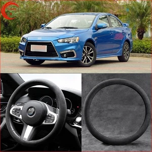 Black Suede Leather ‌Non-slip Car Steering Wheel Cover For Mitsubishi lancer ex - Picture 1 of 8