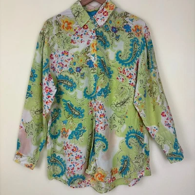 Мягкое окружение женщин Топ SZ средний цветочный пейсли шелк хлопок эклектичный Artsy - Изображение 1 из 4
