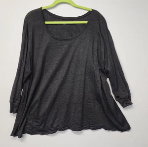 Eileen Fisher 2X Organic Linen Top Charcoal Gray Oversized Pocket Scoop Neck - Picture 1 of 5