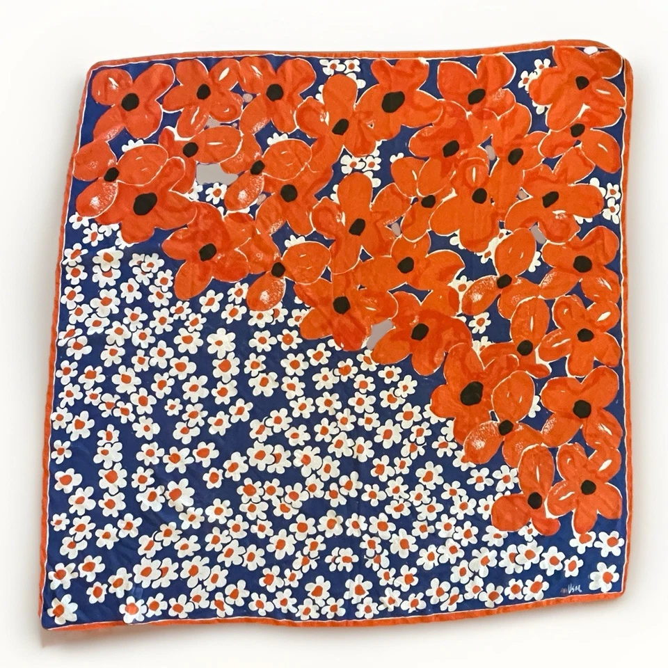 Винтажный шарф Vera Neumann 100% полиэтиленовый оранжевый/белый/синий квадратный 43 дюйма - Изображение 1 из 4