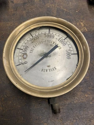 The Watson-Stillman Co. New York 10” Brass Pressure Gauge 5000 Antique Vintage - Image 1 of 4