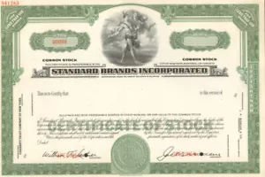Standard Brands J.P. Morgan Fleischmann Chase Inver Nabisco certificato di stock - Foto 1 di 1