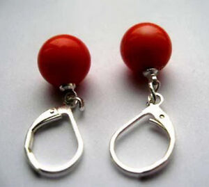 5pair Red Coral Color Shell Pearl Beads 18KWGP Leverback Hook Women Earrings