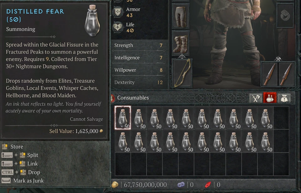 D4 Diablo 4 Stagione 10 100x Bestia della Paura Distillata sul Vaso ICE dell'Odio