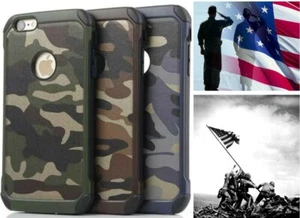 Camouflage Military Case Camo Army iPhone 4 5 5S 6 7 8 Plus Rubber + Glass - Picture 1 of 9