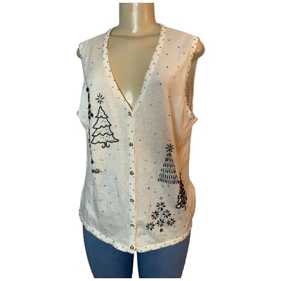 Mercer Street Studio Button Front Christmas Holiday Vest Size Large Cotton New - Image 1 of 4