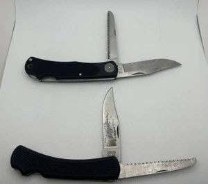 2x Vintage Camillus USA 895 Black 2 Blade Serrated Folding Knives For Repair - Picture 1 of 12