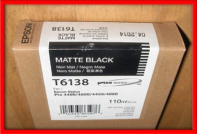 10-2014 NIB 110ML GENUINE EPSON T6138 MATTE BLACK INK STYLUS 4400 4800 4450 4880 - Image 1 of 2