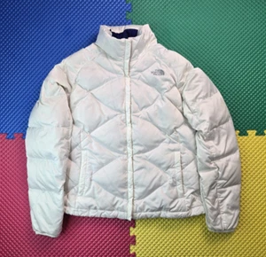 North Face 550 Goose Down White Quilted Purple Lined Puffer Jacket Women Large L - Picture 1 of 8