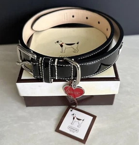 NIB COACH BLACK PATENT LEATHER BONES/GROMMETS HEART DOG COLLAR 60064 - Picture 1 of 17
