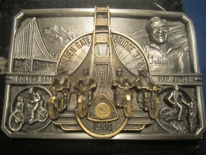 Zinn Gürtelschnalle GOLDEN GATE BRIDGE 50th Anniv 1987 AMA Hap Jones 1988 [j20]  - Bild 1 von 4
