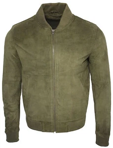 Mens Retro Khaki Goat Suede Leather Bomber Varsity Jacket - Picture 1 of 6
