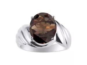 Rylos 14k White Gold Ring Smoky Quartz & Diamond 12X10MM Gemstone Birthstone - Picture 1 of 3