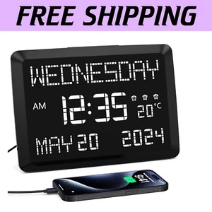 Extra Large LED Digital Clock with 2 USB Ports & Easy Read Display for All Ages - Picture 1 of 14