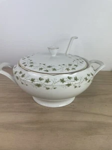 Vtg Cmielow Soup Tureen Lid Serving Porcelain "Diana" Gold w/ Green Leaves Ladle - Picture 1 of 12