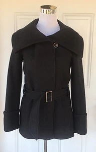 Comptoir Des Cotonniers Women's 34 Black Wool Cashmere Belted Wide Collar Coat - Picture 1 of 1