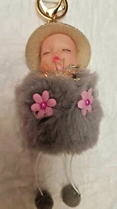 Key Chains Grey 3" Pon Pon Baby with Hat - Brand New - Picture 1 of 5