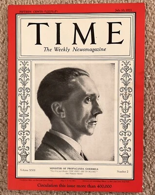 Time Magazine from July 10, 1933 Minister of Propaganda Goebbels Nazi WW2 - Image 1 of 2