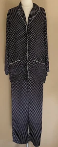 Cacique Paris Satin Pajama Set Navy Blue with White Polka Dots Women's Medium - Picture 1 of 6