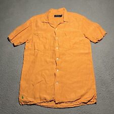 Ralph Lauren Button Shirt Mens Small Orange Silk Linen Camp Hawaiian Beach