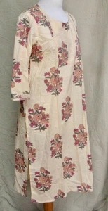 ☆Colourful Floral Indian Cotton Hand Block Print Midi Kaftan Dress L☆ - Picture 1 of 11