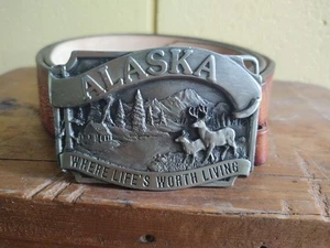 Eagle Leather Works geprägt braun Handarbeit USA Gürtel 38 Alaska Schnalle Natur - Bild 1 von 9