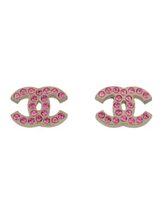 Chanel Tono Plata Rosa Rhins Entrelazado CC Aretes Metal - Imagen 1 de 14