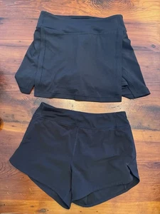 Athleta Girl Go Getter Skort & Run The World Short 3" Sz 8-10 Black EUC - Picture 1 of 20