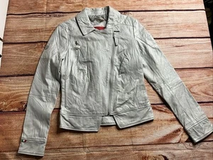 Scuderia Ferrari X Puma Women's Silver 100% Leather Bomber Jacket Style 567075 - Picture 1 of 18