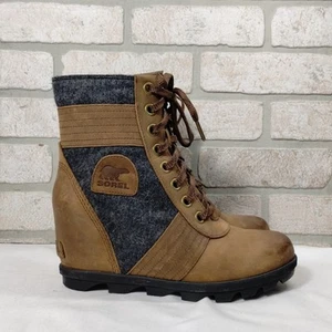 Sorel Lexie Wedge Boot Women 9.5 Brown Leather Stylish Cowgirl Hiking Outdoor - Picture 1 of 9