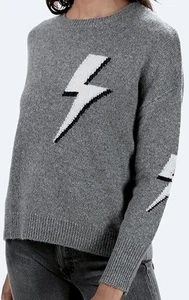 RAILS Virgo Bolted Sweater M Gray Black White Wool Cashmere Lightning FreeS&H - Picture 1 of 6