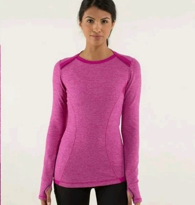 Lululemon Base Runner Long Sleeve Mini Check Pique Raspberry Womens  Small 6 - Image 1 of 4