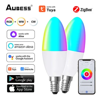Tuya Zigbee Smart LED Light Bulb E14 RGB+CCT Candle Lamp for Alexa Google - Image 1 of 4
