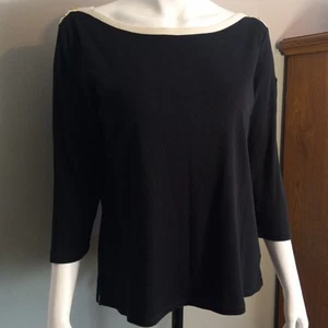 LAUREN RALPH LAUREN LRL Womens Black Boatneck Shirt Sz. XL Coastal Preppy Logo - Picture 1 of 9