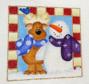 Gimmies Hand Painted Needlepoint Canvas "Snowman & Bear" Needle Nook of La Jolla - Picture 1 of 2