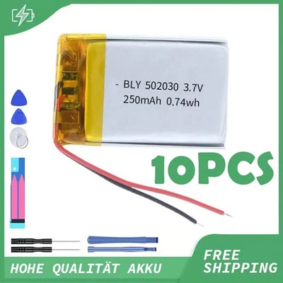 10x 3.7V 250mAh Li-Po Batterie (502030) Wiederaufladbare Zelle (+Gerät) - Bild 1 von 3