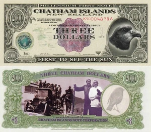Chatham Islands 3 Dollars (1999) - Bird Country Folk/NIP Polymer Note UNC - Picture 1 of 3